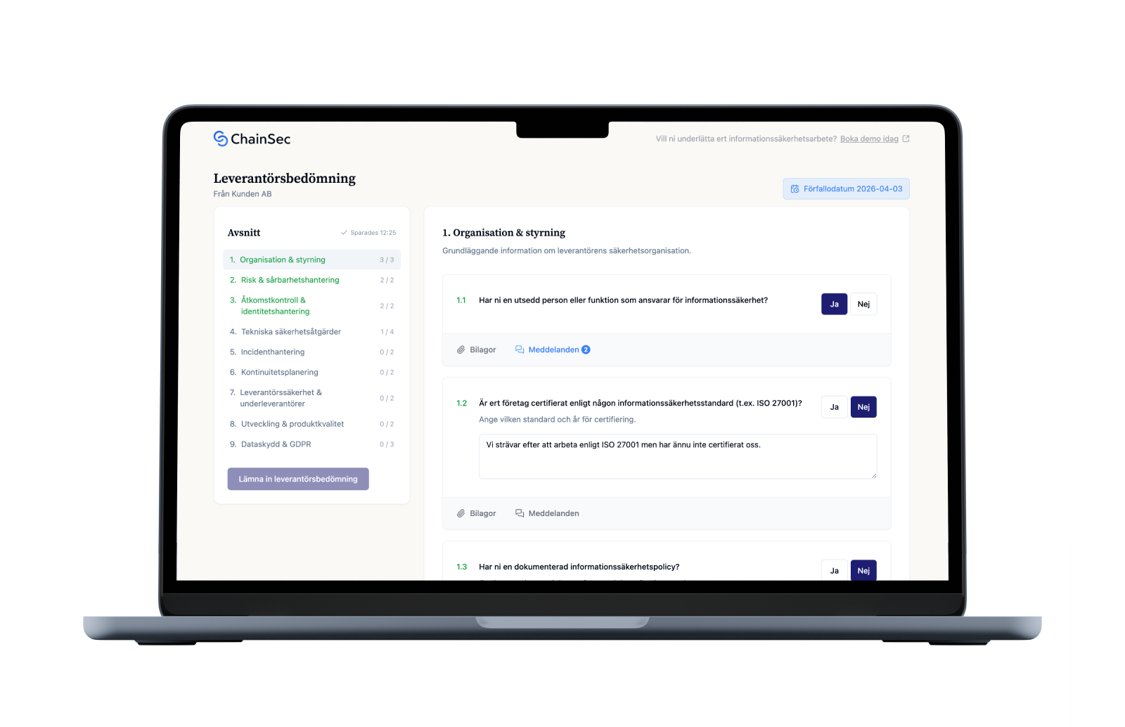Customizable control forms in ChainSec