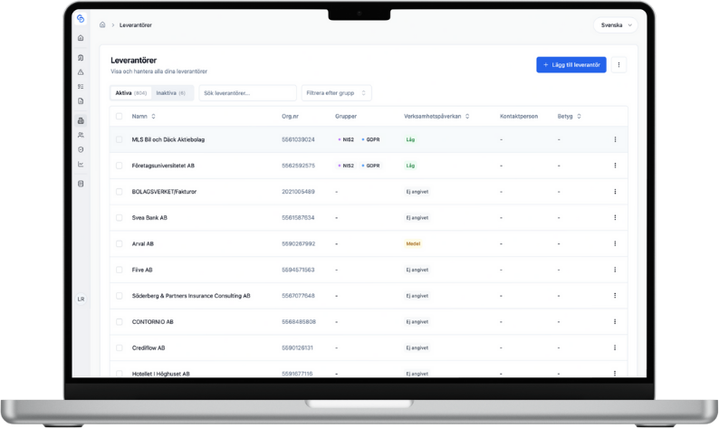ChainSec leverantörsregister med översikt