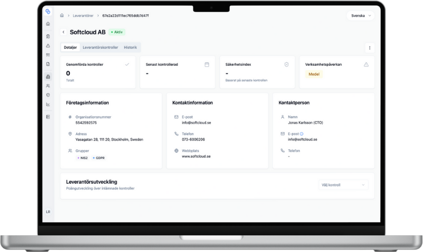 ChainSec leverantörssida med detaljer och historik